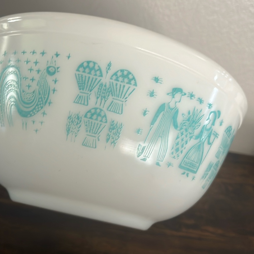 Vintage Pyrex Turquoise Blue Amish Butter Print Bowl 2-1/2 Quart 403 milk glass - Picture 5 of 8